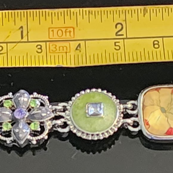 Napier Silver and Turquoise Floral Enamel Rhinestone Bracelet Designer Jewelry - Picture 8 of 10